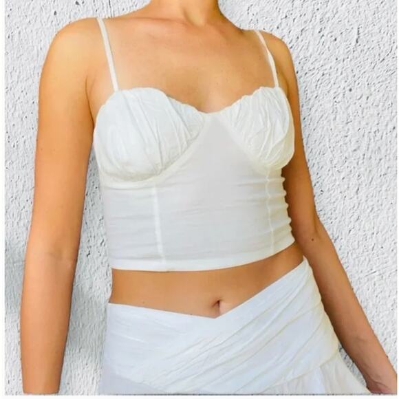 Free People FP One So Posh Corset Cropped Tank Top Ivory Size S NWT - Picture 2 of 9